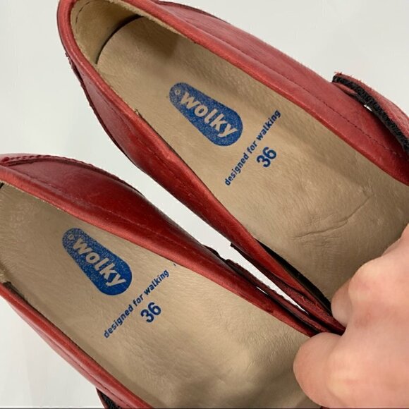 Wolky womens flats size 36 red leather sticky strap maryjanes walking - Picture 11 of 14